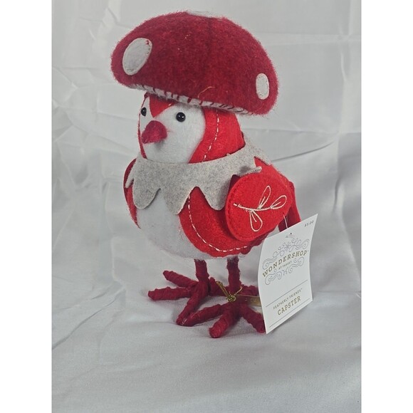 2024 Christmas Holiday Wondershop "Capster" Mushroom Featherly Fabric Bird - NEW - Picture 1 of 3